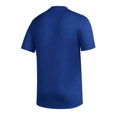 Shop Adidas Originals Adidas Royal Kansas Jayhawks Stripe Up Aeroready Pregame T-shirt