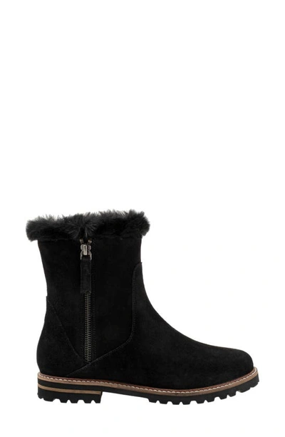 Trotters Forever Faux Shearling Trim Boot In Black Suede