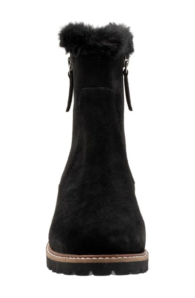 Trotters Forever Faux Shearling Trim Boot In Black Suede