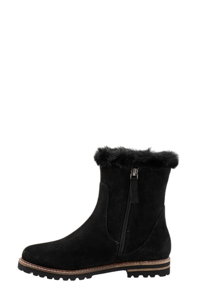 Trotters Forever Faux Shearling Trim Boot In Black Suede