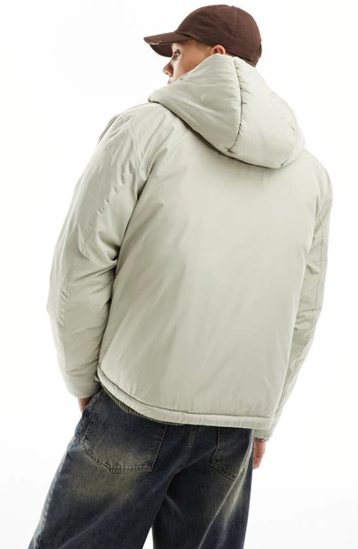 Shop Asos Design Hooded Puffer Jacket In Stone