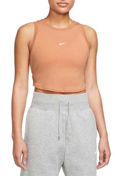 Shop Nike Sportswear Essential Rib Crop Tank In Amber Brown/ Sail