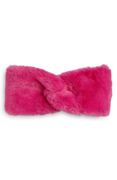 Shop Ugg Faux Fur Headband In Solferino Pink