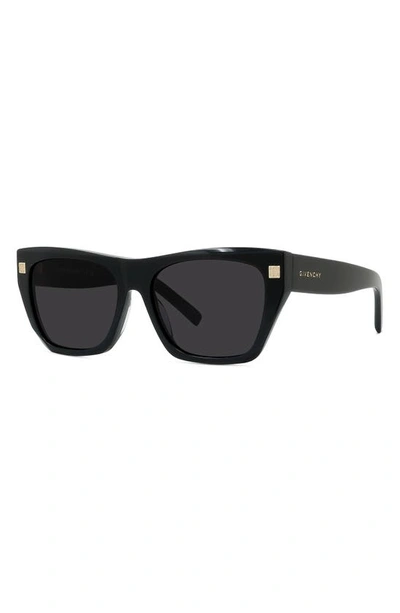 Shop Givenchy Gvday 55mm Square Sunglasses In Shiny Black / Smoke