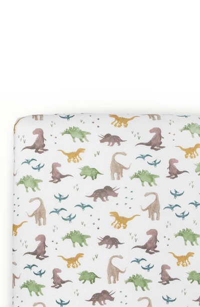 Shop Little Unicorn Knit Crib Sheet In Neutral Dino Friends