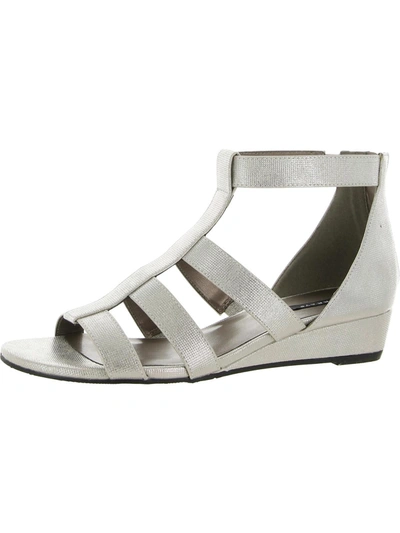 Shop Array Athena Womens Open Toe Ankle Strap Wedge Sandals In Silver