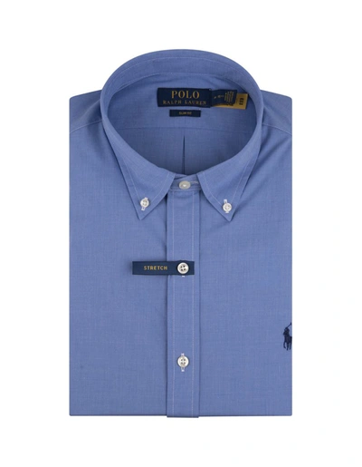 Shop Ralph Lauren Slim Fit Light Stretch Poplin Shirt With Pony In Blue