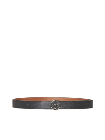 Shop Tory Burch Belts In Black / Classic Cuoio / Silver