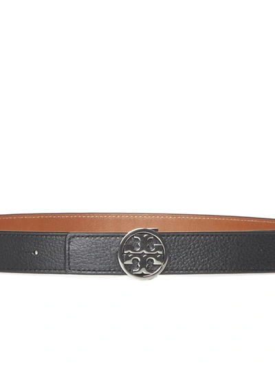 Shop Tory Burch Belts In Black / Classic Cuoio / Silver