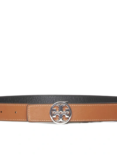 Shop Tory Burch Belts In Black / Classic Cuoio / Silver