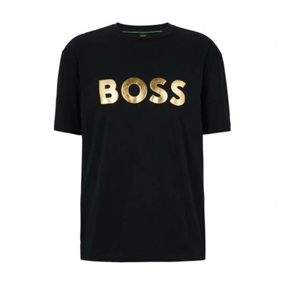 Shop Hugo Boss Cotton-jersey Crew-neck T-shirt With Logo Print In Black