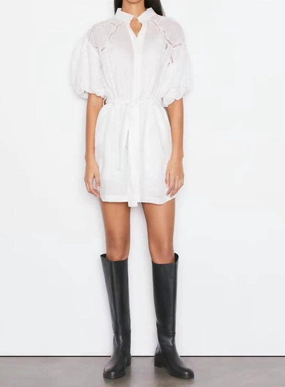 Shop Frame Inset Lace Puff Sleeve Dress In Blanc In White
