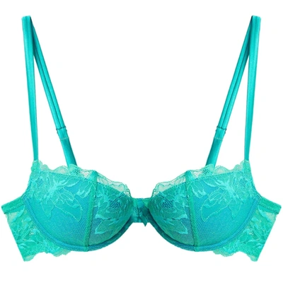 Shop Fleur Du Mal Orchid Lace Cupped Bra In Emerald In Gold