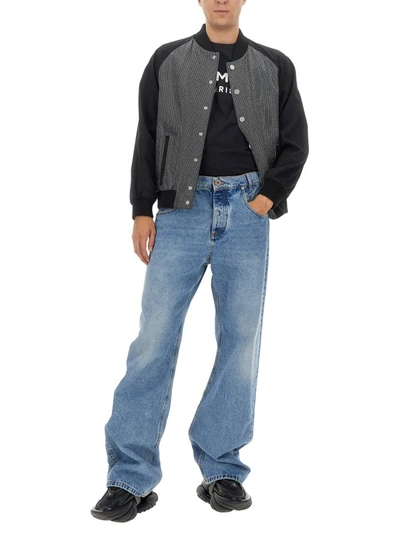 Balmain Black Cotton Denim Bomber Jacket