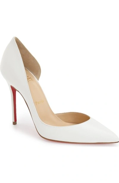 Christian Louboutin Iriza 100mm Metallic Suede Red Sole Pumps In White Leather