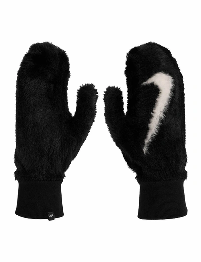 Nike Plush Knit Mittens In Black