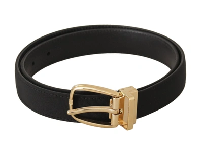 Shop Dolce & Gabbana Black Canvas Leather Gold Metal Buckle Belt