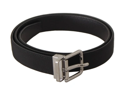 Shop Dolce & Gabbana Black Canvas Leather Silver Metal Buckle Belt