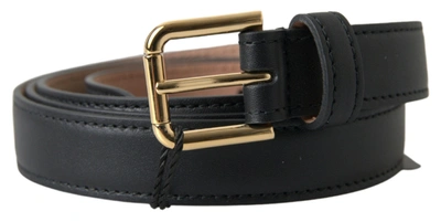Shop Dolce & Gabbana Black Leather Gold Tone Metal Buckle Belt