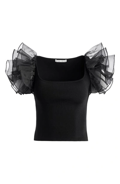 Shop Alice And Olivia Merida Ruffle Sleeve Silk Blend Top In Black
