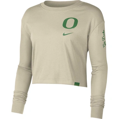Shop Nike Cream Oregon Ducks Varsity Letter Long Sleeve Crop Top