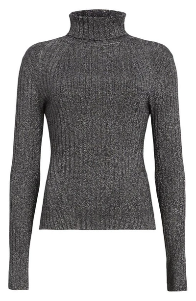 Shop Allsaints Juliette Metallic Turtleneck Sweater In Black/ Silver