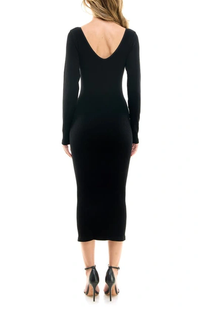 Shop Socialite Long Sleeve V-neck Rib Dress In Black