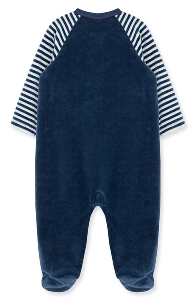 Shop Little Me Embroidered Train Velour Footie In Blue