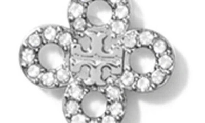 Shop Tory Burch Kira Clover Pendant Necklace & Stud Earrings Set In Tory Silver / Crystal