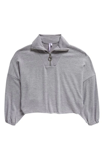 Shop Good Luck Girl Kids' Batwing Quarter Zip Crop Sweatshirt In Ht Grey