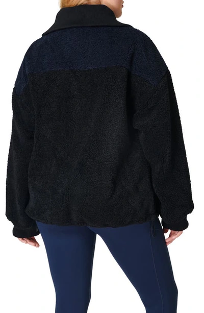 Shop Sweaty Betty Editor High Pile Fleece Zip Jacket In Navy Blue Colour Block