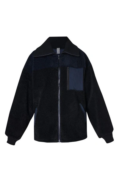 Shop Sweaty Betty Editor High Pile Fleece Zip Jacket In Navy Blue Colour Block