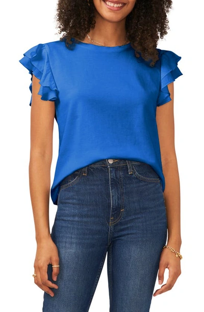 Shop Vince Camuto Tiered Ruffle Sleeve Cotton Blend Top In Sapphire Blue