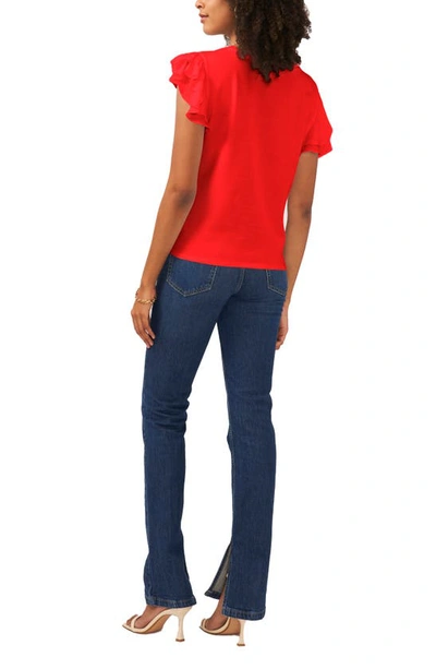 Shop Vince Camuto Tiered Ruffle Sleeve Cotton Blend Top In Fiery Red