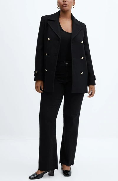 Shop Mango Double Breasted Coat In Black