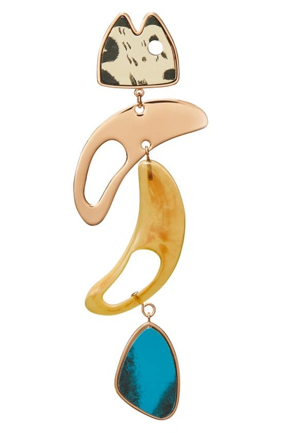Shop Tory Burch Fish Mismatched Drop Earrings In Copper / Wood / Multi