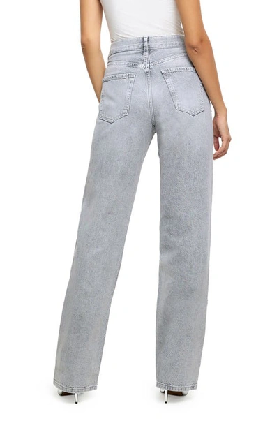 Shop River Island Evelyn Crystal Embellished Rigid Straight Leg Jeans In Grey
