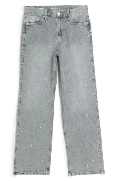 Shop River Island Evelyn Crystal Embellished Rigid Straight Leg Jeans In Grey