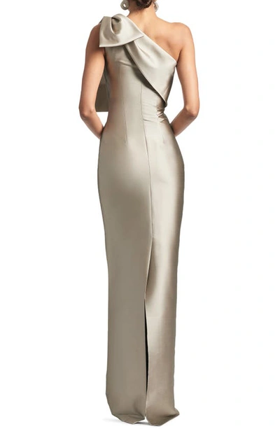 Sachin & Babi Bonnie One-shoulder Satin Column Gown In Pewter