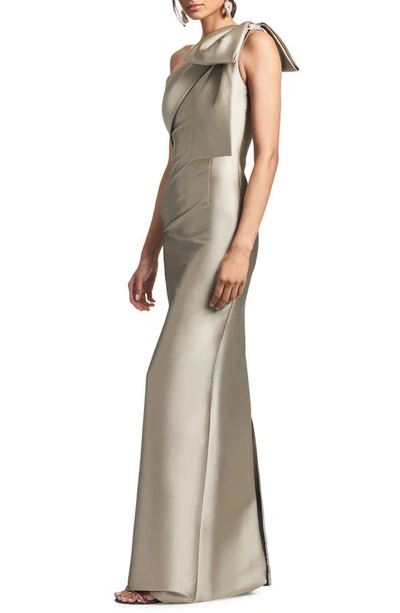Sachin & Babi Bonnie One-shoulder Satin Column Gown In Pewter