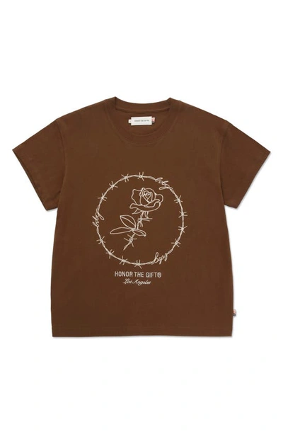 Shop Honor The Gift Barbwire Rose Embroidered Graphic T-shirt In Brown
