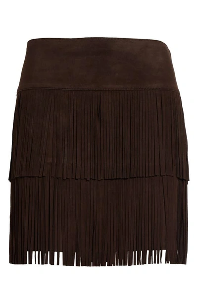 Michael Kors Leather Fringe Miniskirt In Chocolate