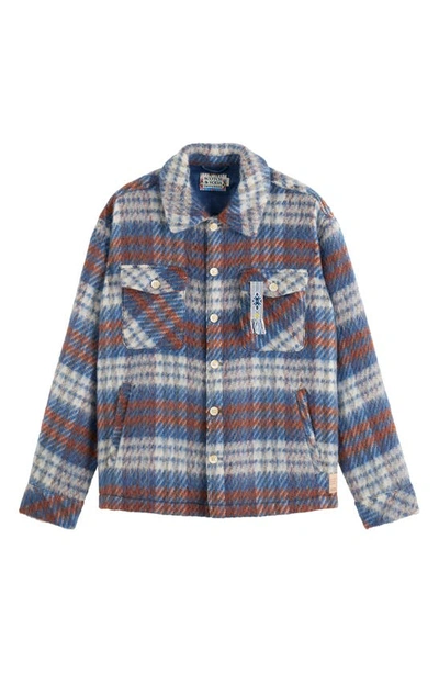 Shop Scotch & Soda Plaid Brushed Flannel Button-up Overshirt In 6770-blue White Check