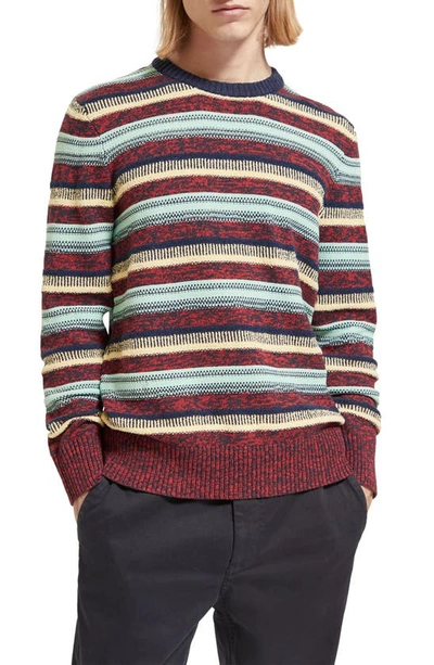 Shop Scotch & Soda Mixed Yarn Stripe Crewneck Sweater In Ruby Melange