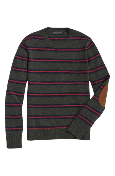 Shop Brooks Brothers Stripe Wool Crewneck Sweater In Green Belt Stripe