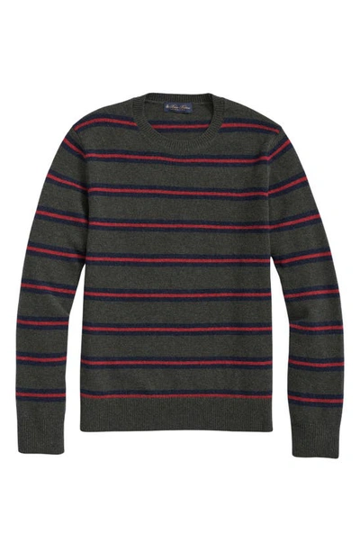 Shop Brooks Brothers Stripe Wool Crewneck Sweater In Green Belt Stripe