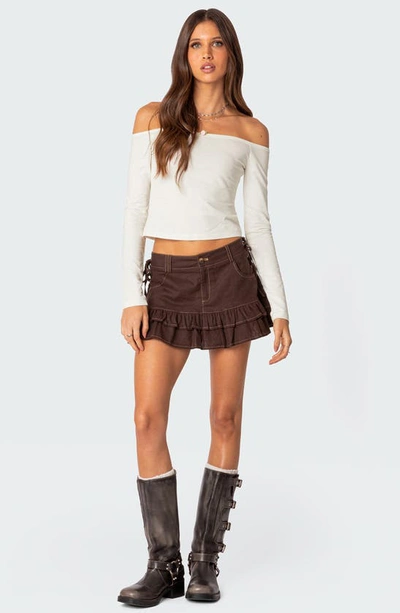 Edikted Rosanne Off The Shoulder Long Sleeve Top In White