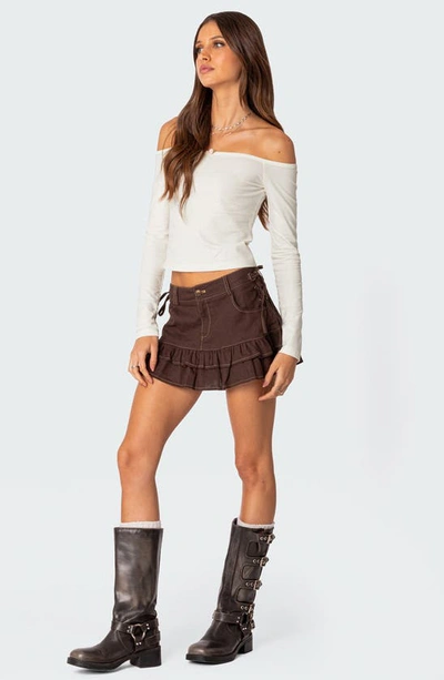 Shop Edikted Rosanne Off The Shoulder Long Sleeve Top In White