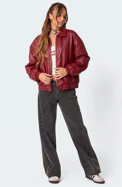 Edikted Women's Halley Faux Leather Bomber Jacket In Bordu