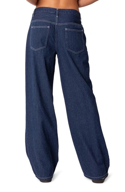 Edikted Pinstripe Wide Leg Low Rise Jeans In Navy
